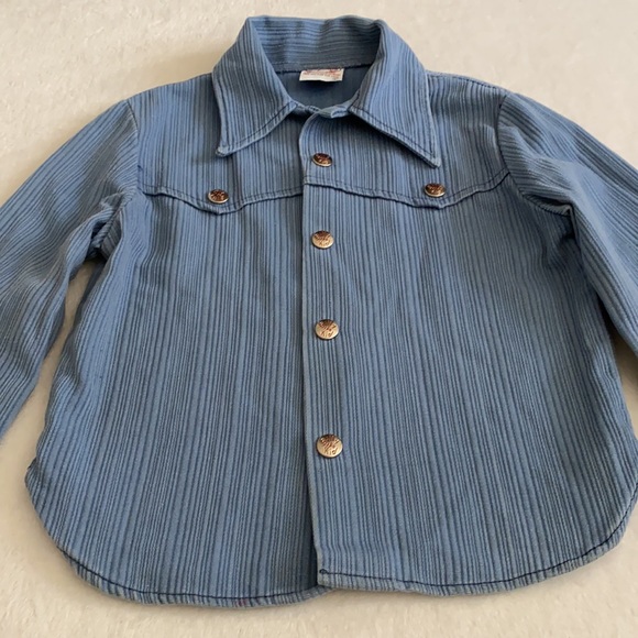 {VTG} Billy the Kid | Permanent Press Retro Snap Button Front Western Shirt Blue - Picture 7 of 16